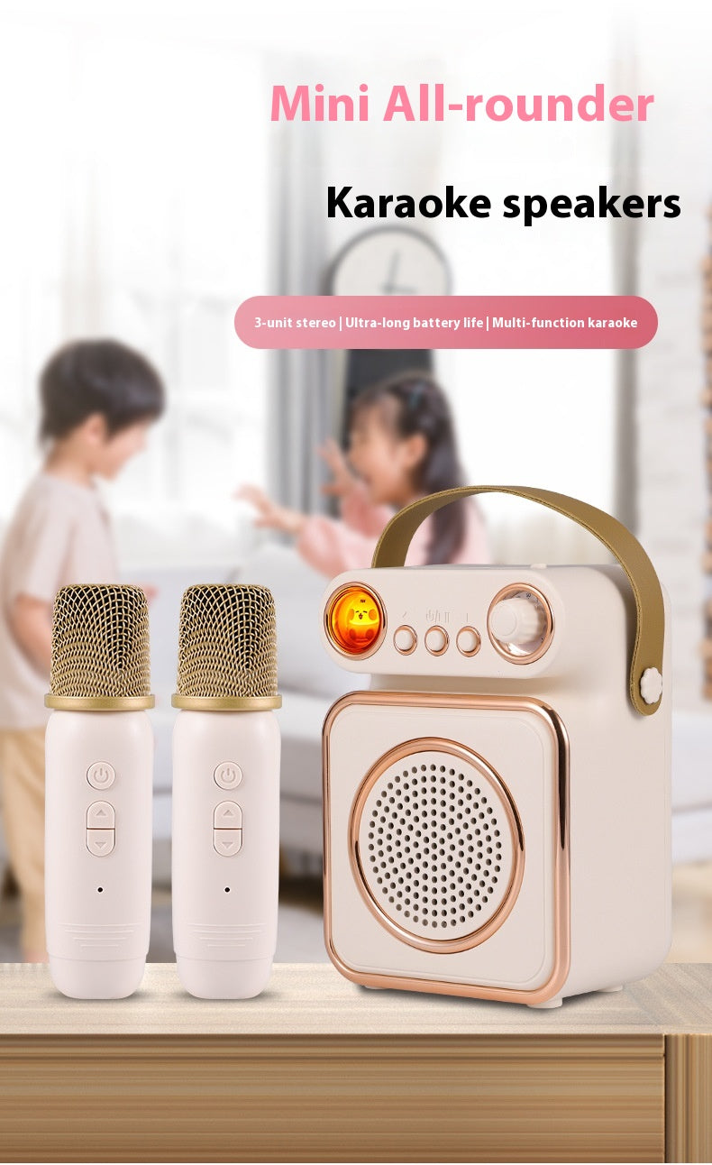 Singing Karaoke Speaker Microphone Combo Home Use Children's Wireless Microphone Smart Bluetooth Speaker Retro