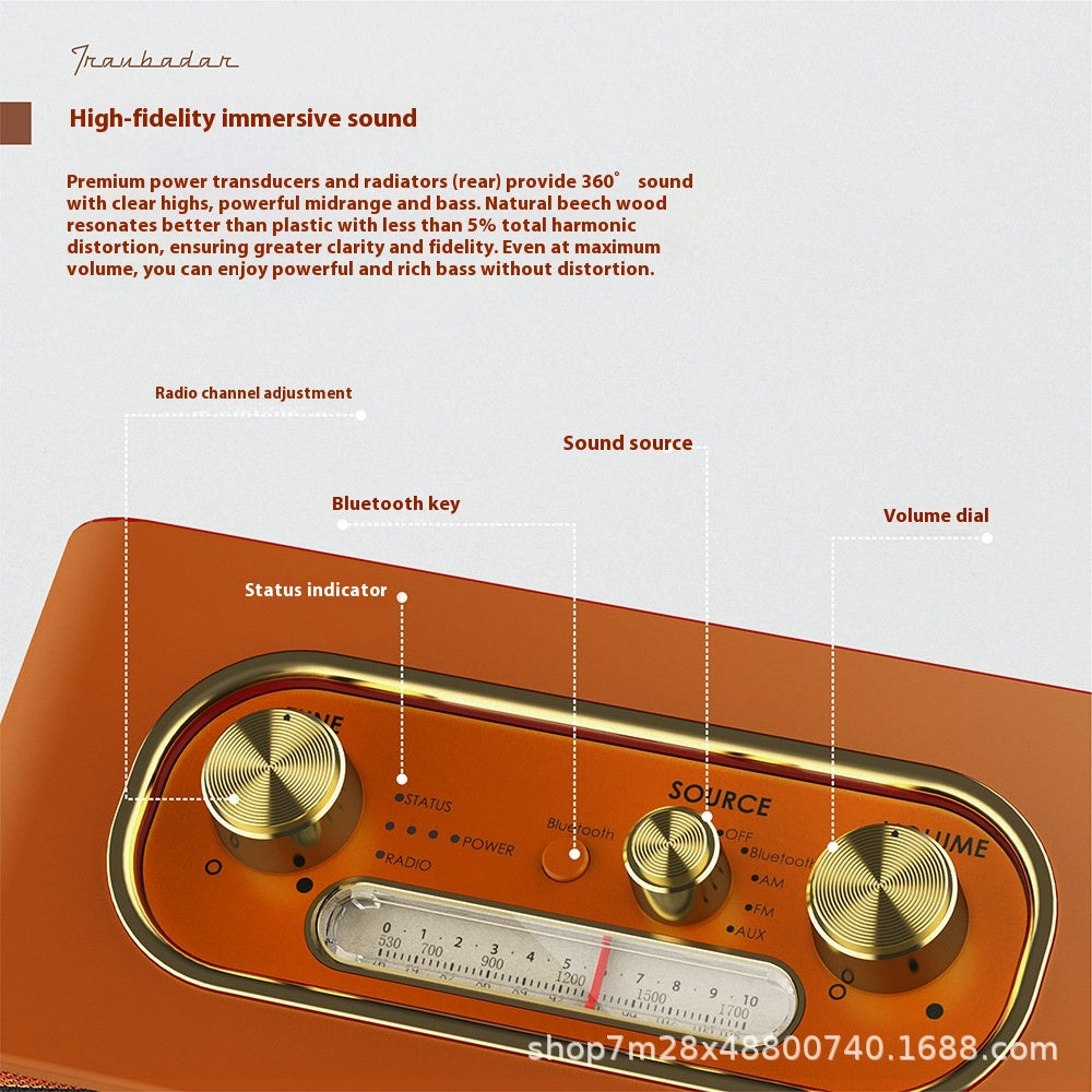 Retro Desktop Dual Speaker Wireless Bluetooth Speaker Portable High-Quality Retro Speaker for Home and Outdoor Use