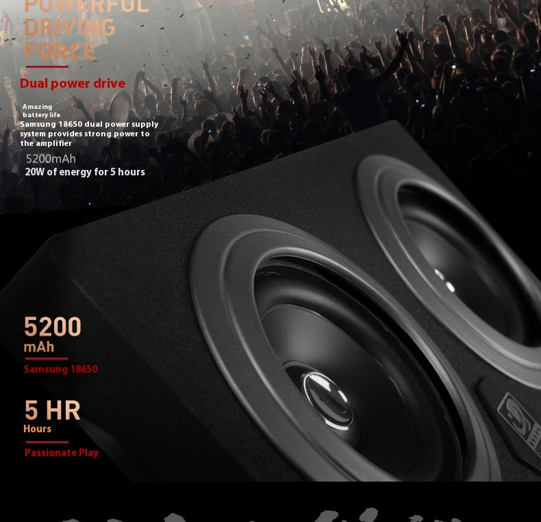 Bluetooth Speaker Outdoor Portable Retro Wooden Handheld Speaker for Phone Computer Square Dance Graffiti Heavy Bass Cannon