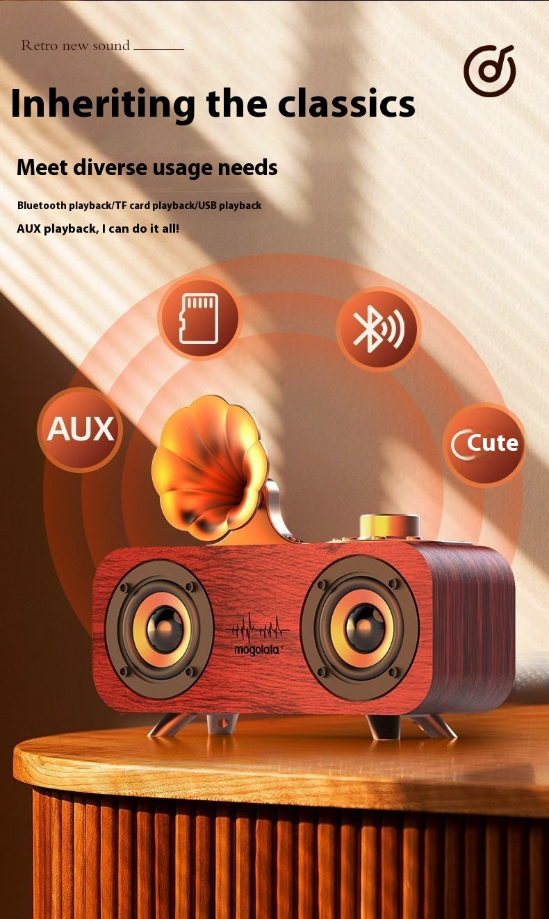 Nostalgic Retro Style Bluetooth Speaker Wooden Subwoofer High Volume Mini Wireless Speaker for Home Bedroom Desktop