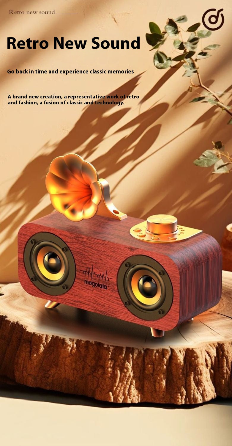 Nostalgic Retro Style Bluetooth Speaker Wooden Subwoofer High Volume Mini Wireless Speaker for Home Bedroom Desktop