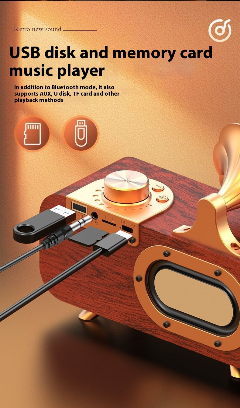 Nostalgic Retro Style Bluetooth Speaker Wooden Subwoofer High Volume Mini Wireless Speaker for Home Bedroom Desktop