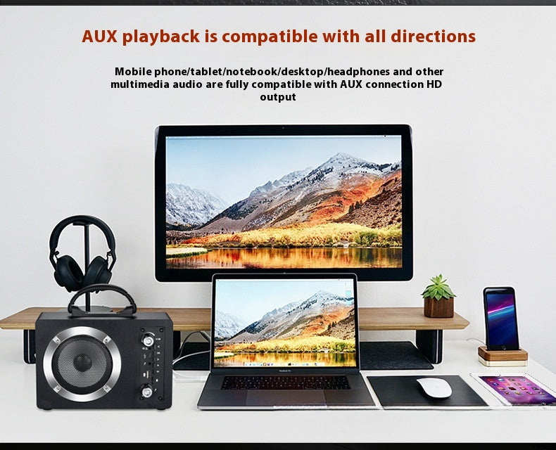 Tuya Wooden Bluetooth Speaker Subwoofer Portable Outdoor Wireless Karaoke Card Slot USB Flash Drive Radio Gift Sound System