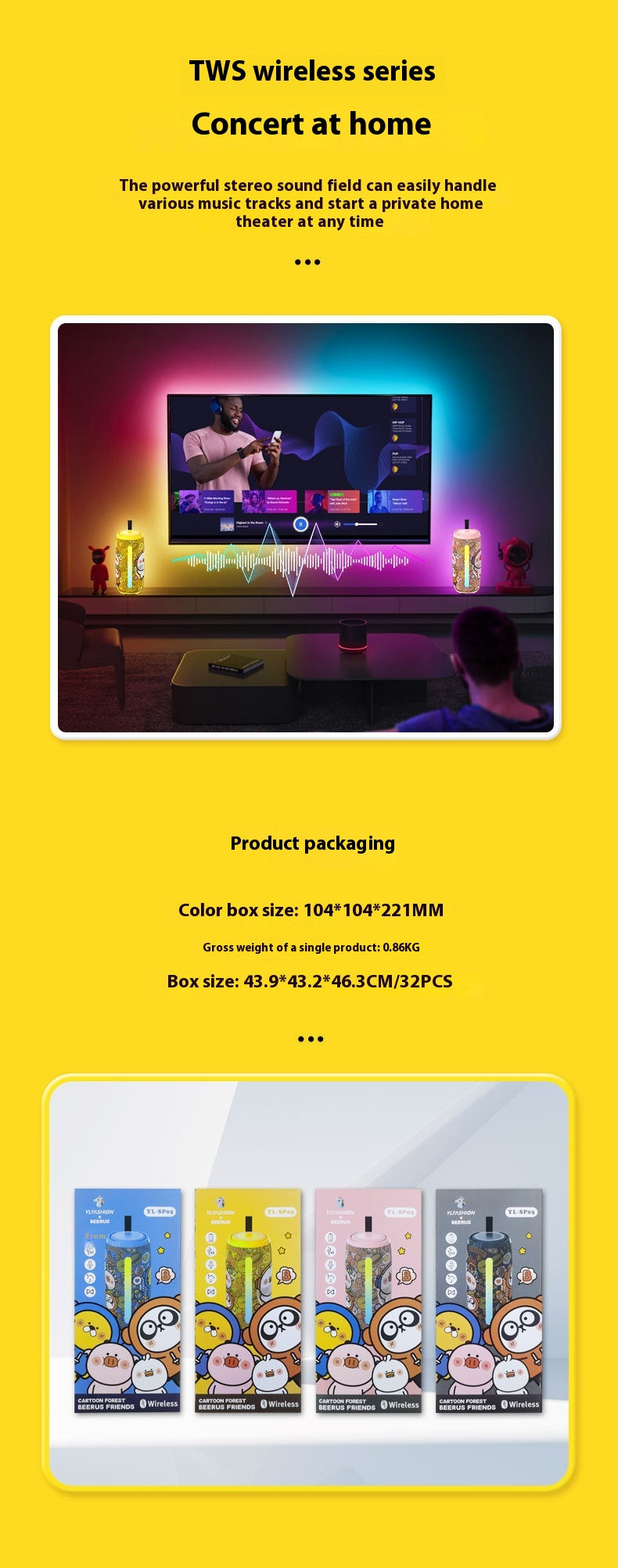 Cartoon Bluetooth Speaker Outdoor Camping Portable Subwoofer Bluetooth Speaker with Light and Deep Bass