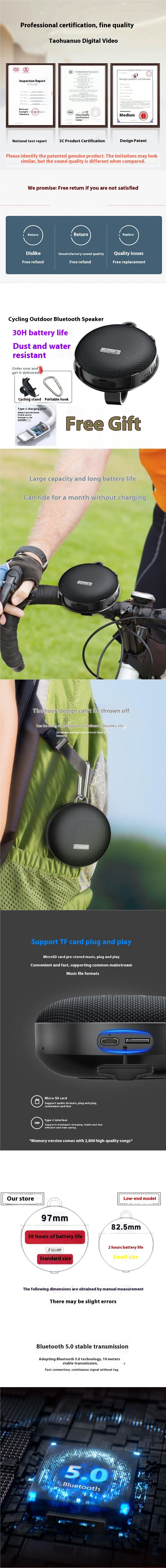 New Model Cycling Speaker Sports Motorcycle Electric Vehicle Outdoor Portable Bluetooth Waterproof High Volume Hiking Speaker