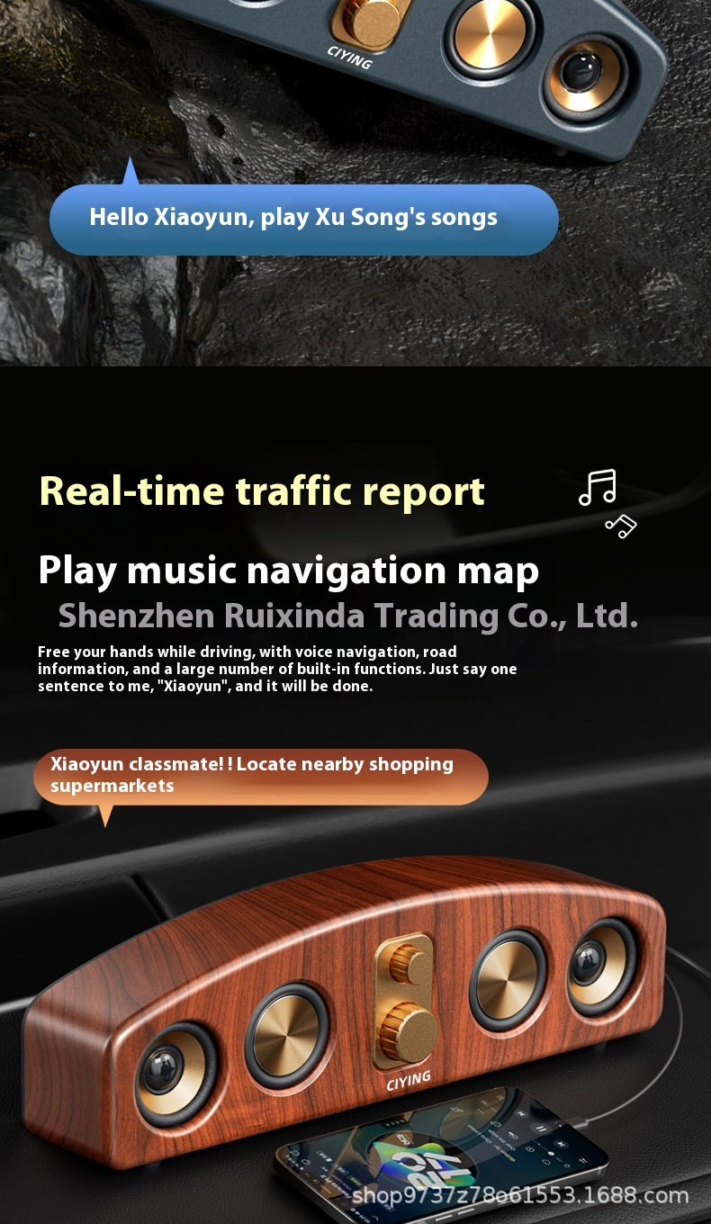Vintage Wireless Bluetooth Speaker Large Loudspeaker Heavy Bass Wooden Long Soundbar Home Card Slot Desktop Car Audio