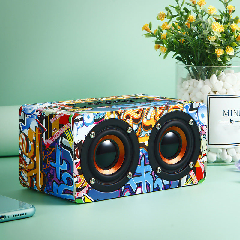 M5 Bluetooth Speaker Wooden Graffiti Dual Speakers Subwoofer Home Desktop Audio New Creative Gift