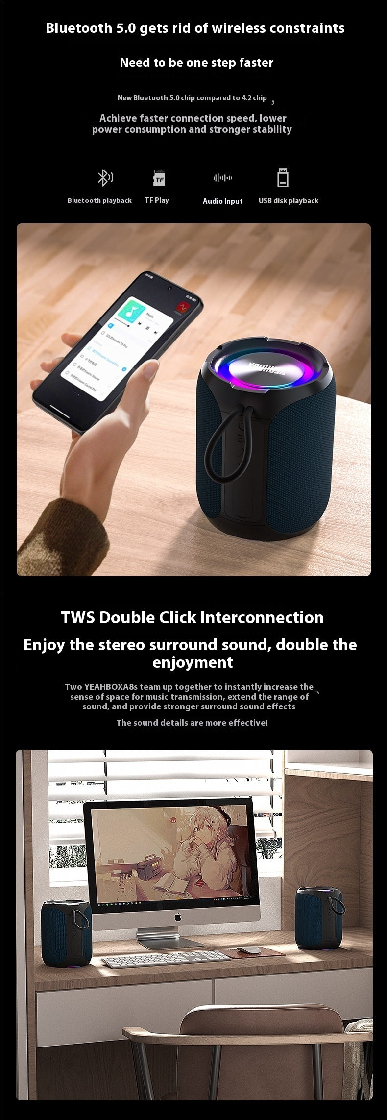 YEAHBOX/Soundwave Lion Bluetooth Speaker A8PRO Outdoor Portable 40W Subwoofer Waterproof Portable Desktop Speaker